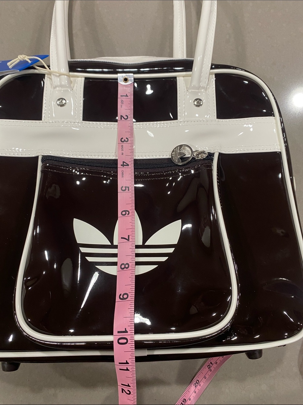 NEW adidas patent brown white duffel bag purse - Picture 9 of 11
